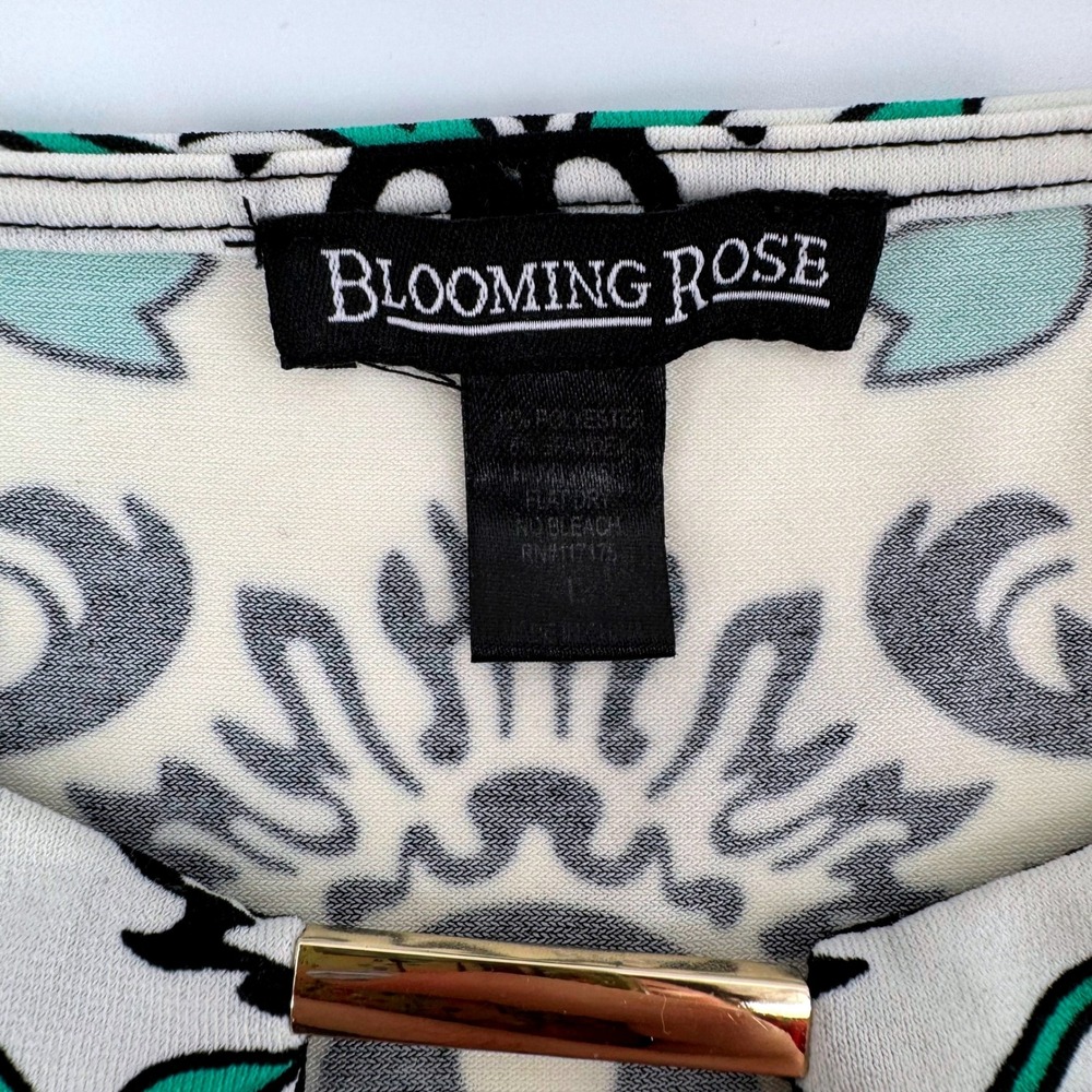 Blooming Rose Shift Dress Women Large Black Green White Damask Keyhole Bar Neck - Picture 6 of 6